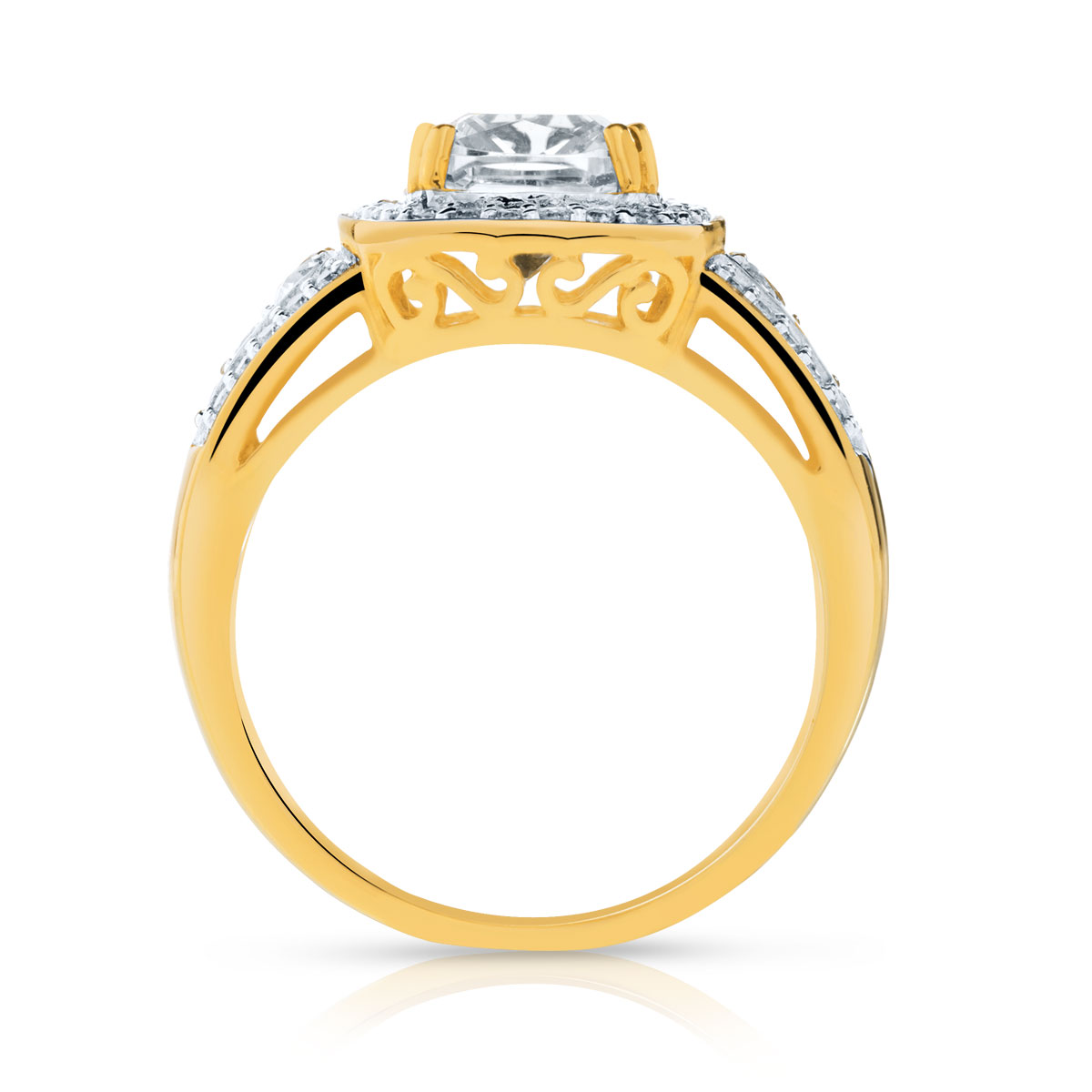 Bague or 375 2 tons carrée zirconias