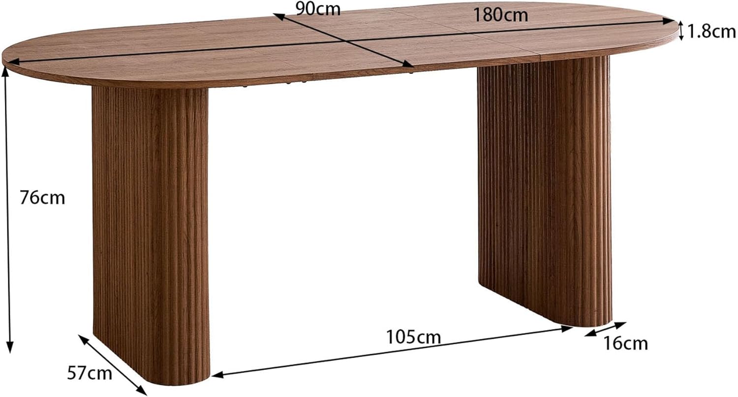 180 cm Ovale Esstisch für 6-8 Personen – Moderner Farmhouse-Tisch mit Holzmaserung-Oberfläche & Stabilen Elliptischen Tischbeinen für Küche, Esszimmer, Konferenzraum (Dunkelbraun)