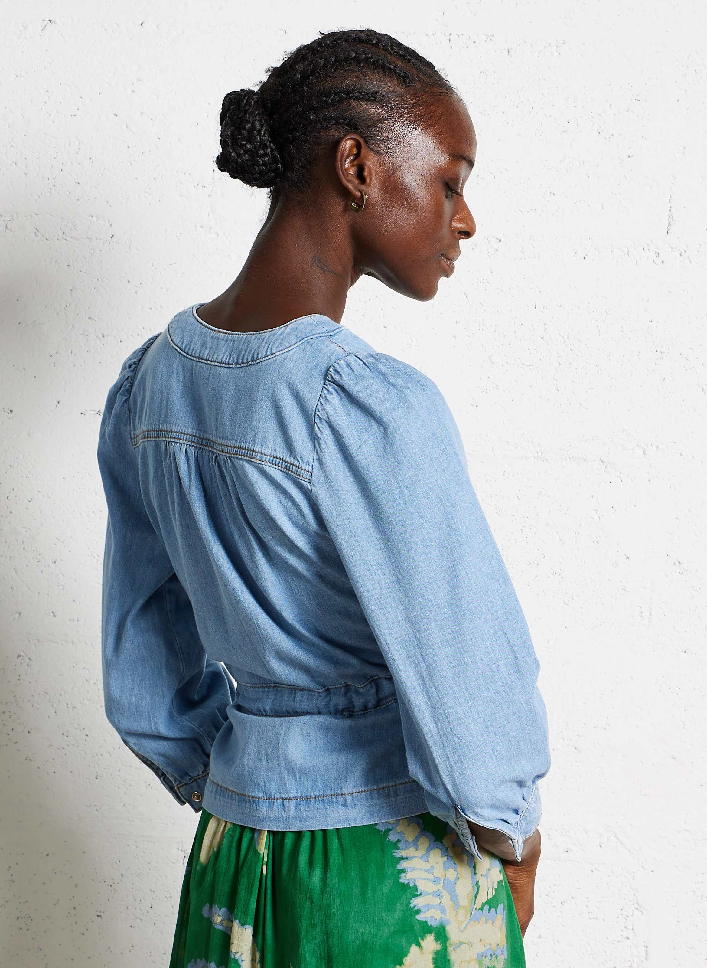 LAVINA - Top col V droit en coton | Bleu