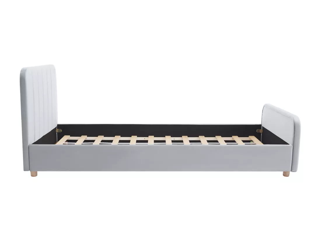 Lit 90 x 190 cm - Velours avec coutures verticales - Gris + Matelas - ROGADI