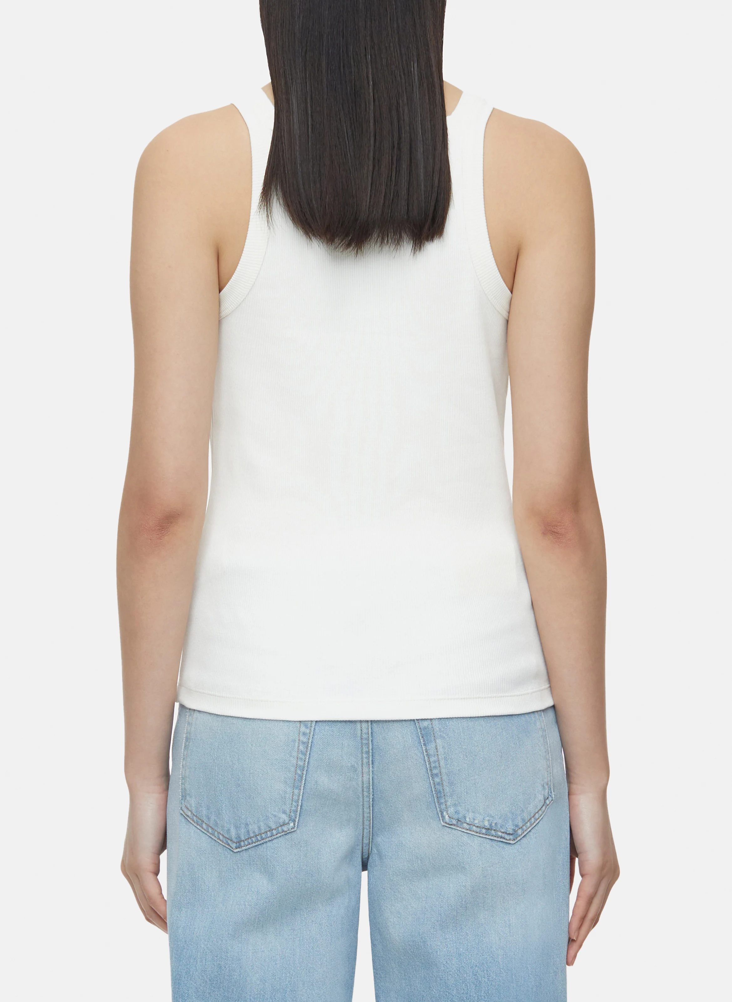 Débardeur droit à col rond en coton bio mélangé | Beige