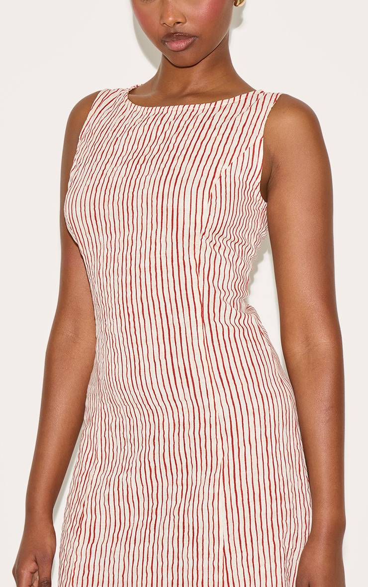 Rouge Robe À Rayures Col Bateau