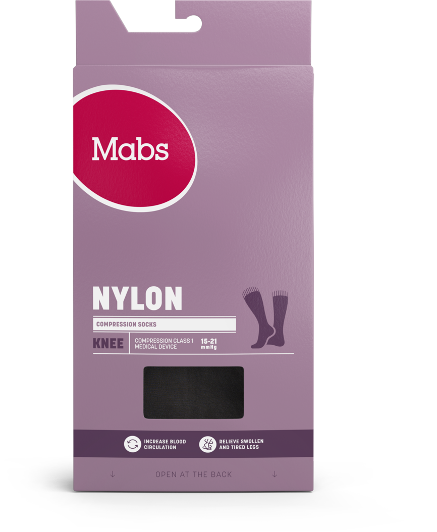 Mabs Nylon kompresjonsstrømpe kne sort L 1 par