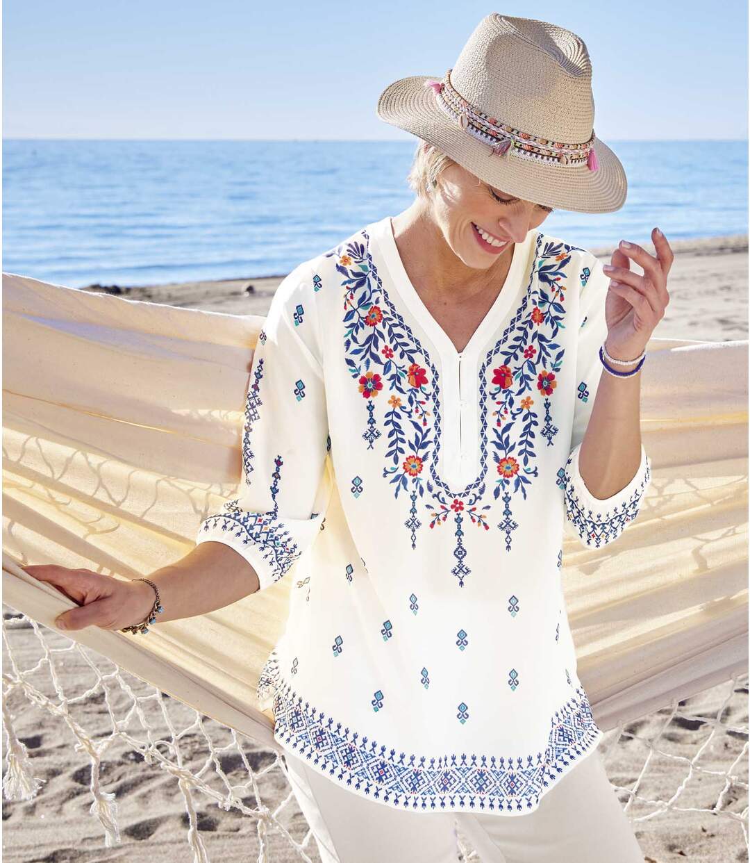 Blouse en Crêpe Fluide Esprit Folk