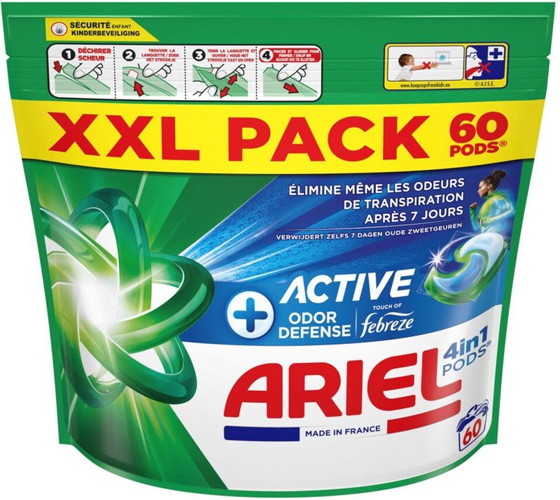 Ariel - 4in1 Wasmiddel Pods - Actieve Geurbestrijding - 60 Stuks