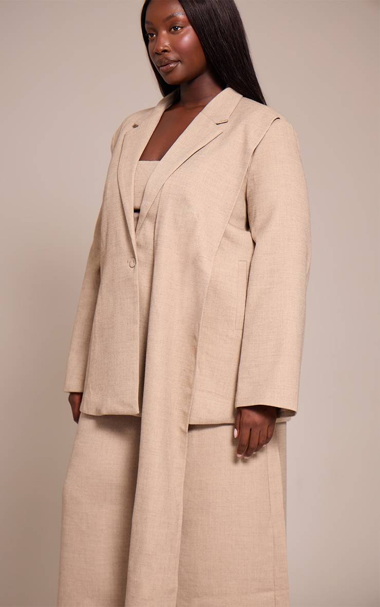 Gris Pierre Blazer Oversize Coordonné Avec Détail Foulard Drapé Tissé Plus
