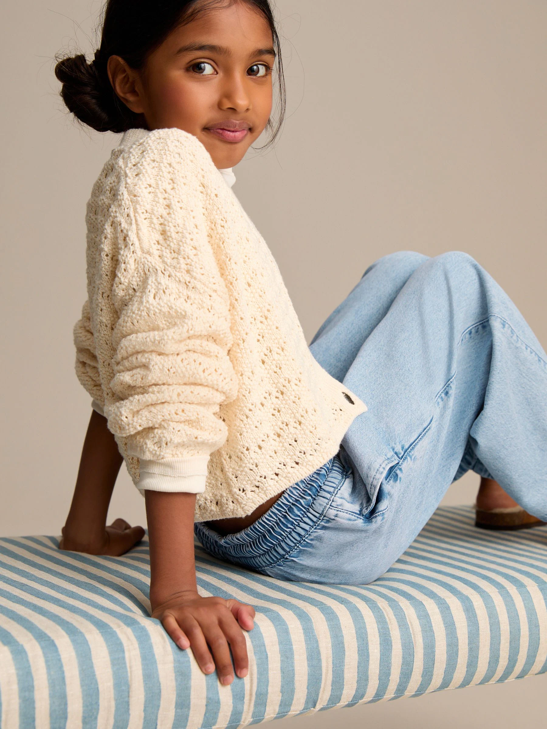 Middenblauw denim - Jeans met elastische taille en wijde pijpen (3-16jr)