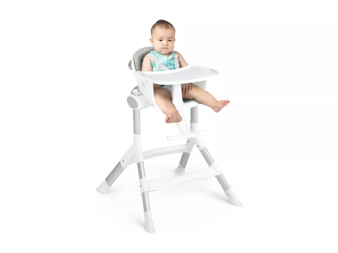 4-en-1 Chaise Haute Bébé Convertible avec Hauteur Réglable à 5 Positions, Chaise de Repos Evolutive avec Plateau Réglable, Coussin de Siège Amovible, Charge 15KG, 6-36 Mois (Gris)