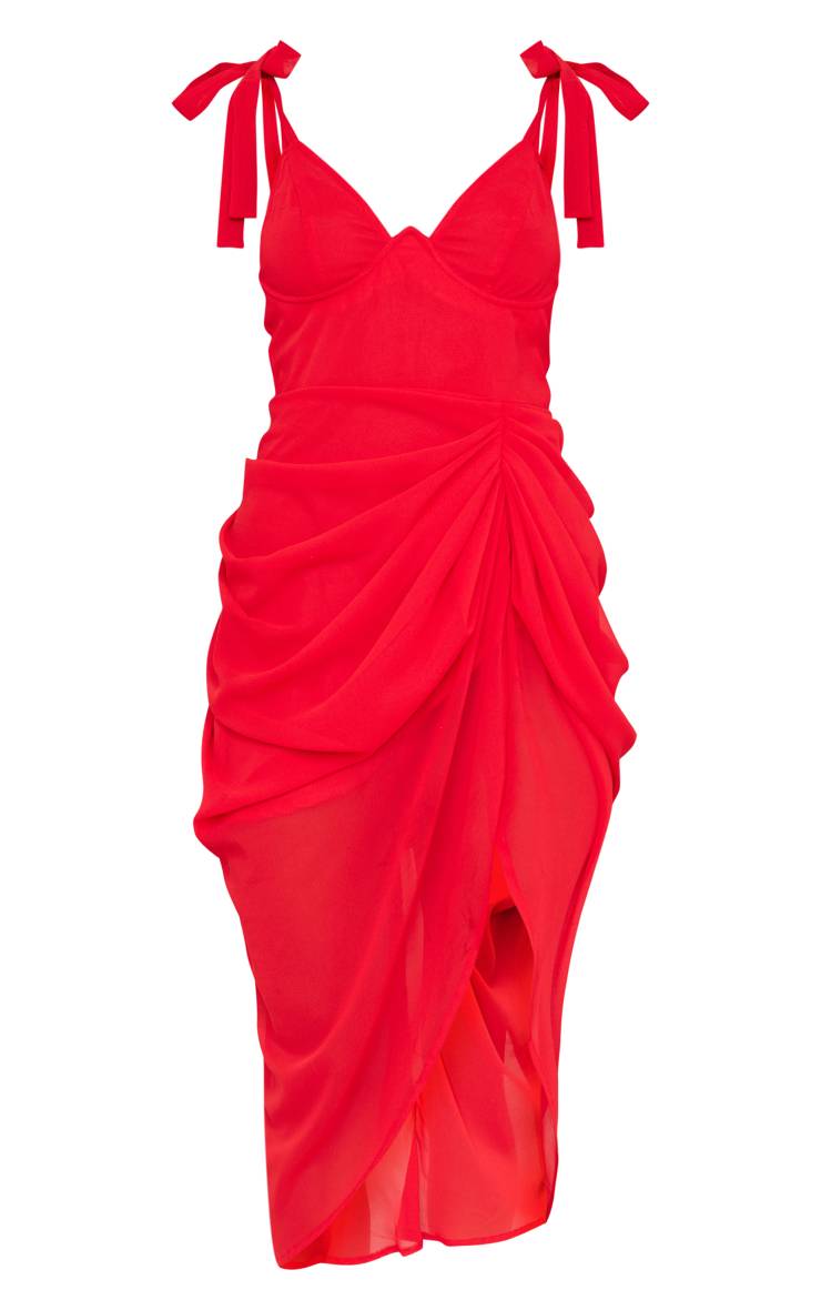 Rouge Robe Mi-longue Drapée Avec Détail À Armatures