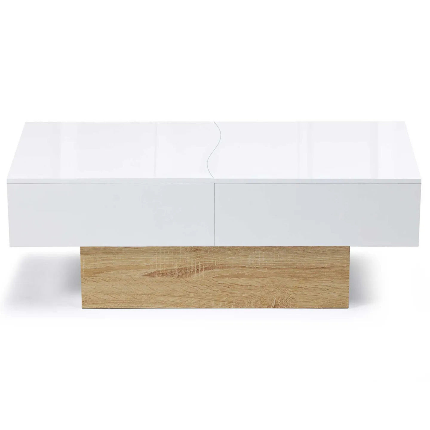 Table basse coulissante rectangulaire MARTA bois imitation hêtre et blanc