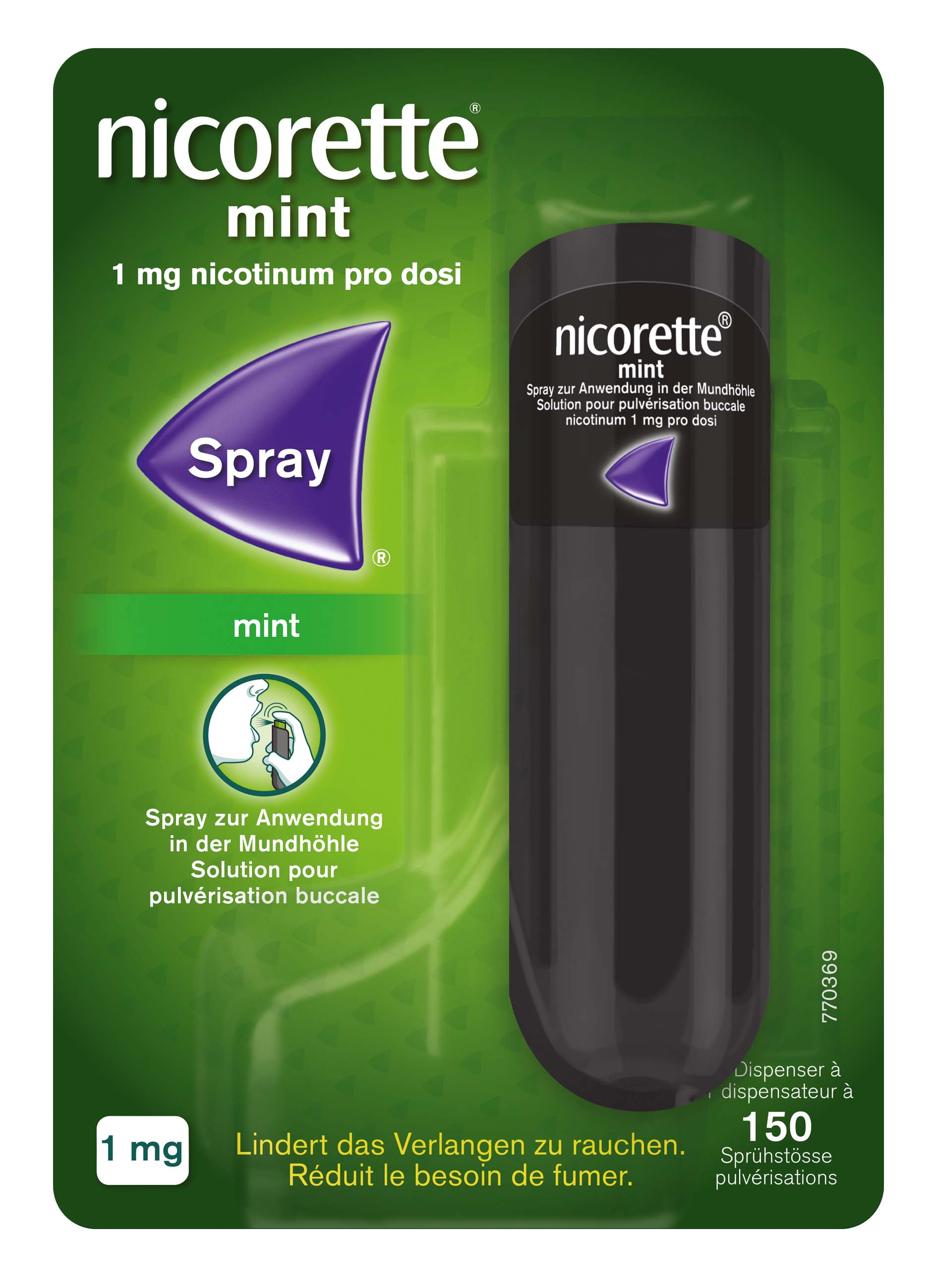 NICORETTE Mint<br>150 Dosen, Dispenser, Spray zur Anwendung in der Mundhöhle, Lösung, zur Anwendung in der Mundhöhle