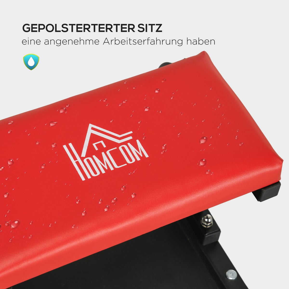 HOMCOM Werkplaatskruk, Werkkruk met opbergruimte, Gevoerd zitkussen, Montagekruk voor Garage, Werkplaats, Staal, Rood
