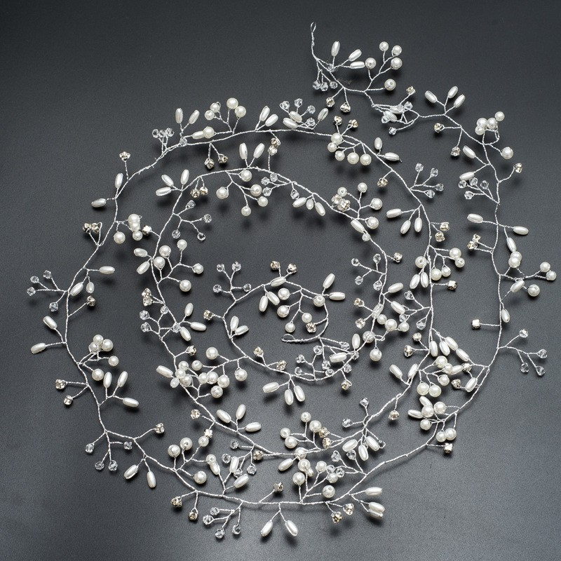 (100cm) Haarschmuck Braut Frisur Kette Strass / Perlen Band - Silber