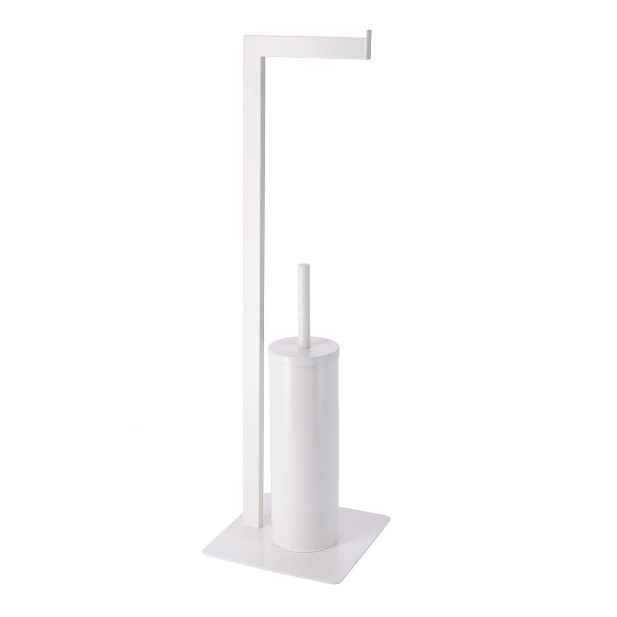 BROSSE ET DEROULEUR PAPIER WC METAL BLANC