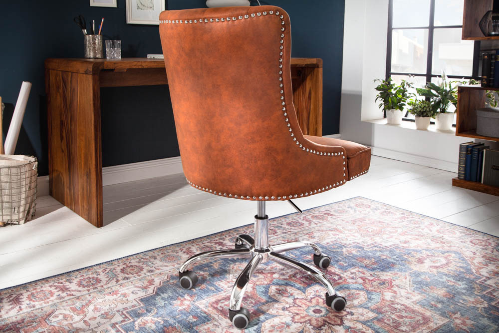 Höhenverstellbarer Bürostuhl VICTORIAN vintage hellbraun mit Chesterfield-Steppung
