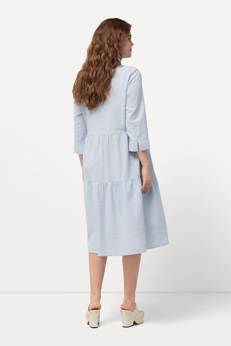 Hemdblusenkleid, Leinemix, Hemdkragen, 3/4-Arm