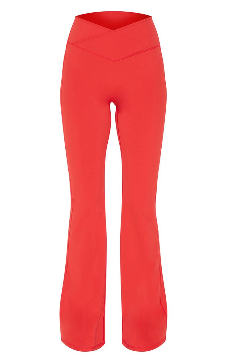 Rouge Pantalon De Yoga Sculptant Avec Taille Enveloppante Contrastée