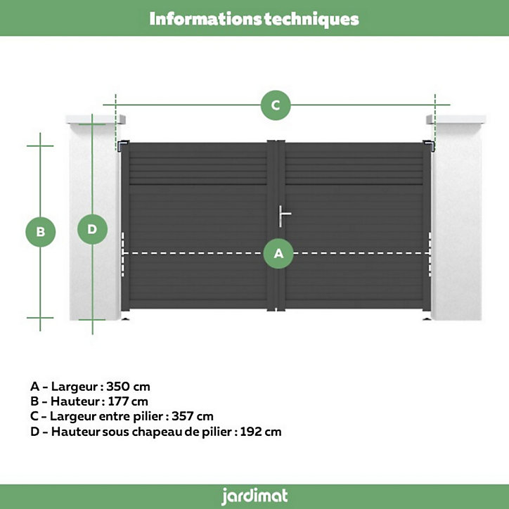 Portail Jardimat battant aluminium Annoire noir - 350 x h.177 cm