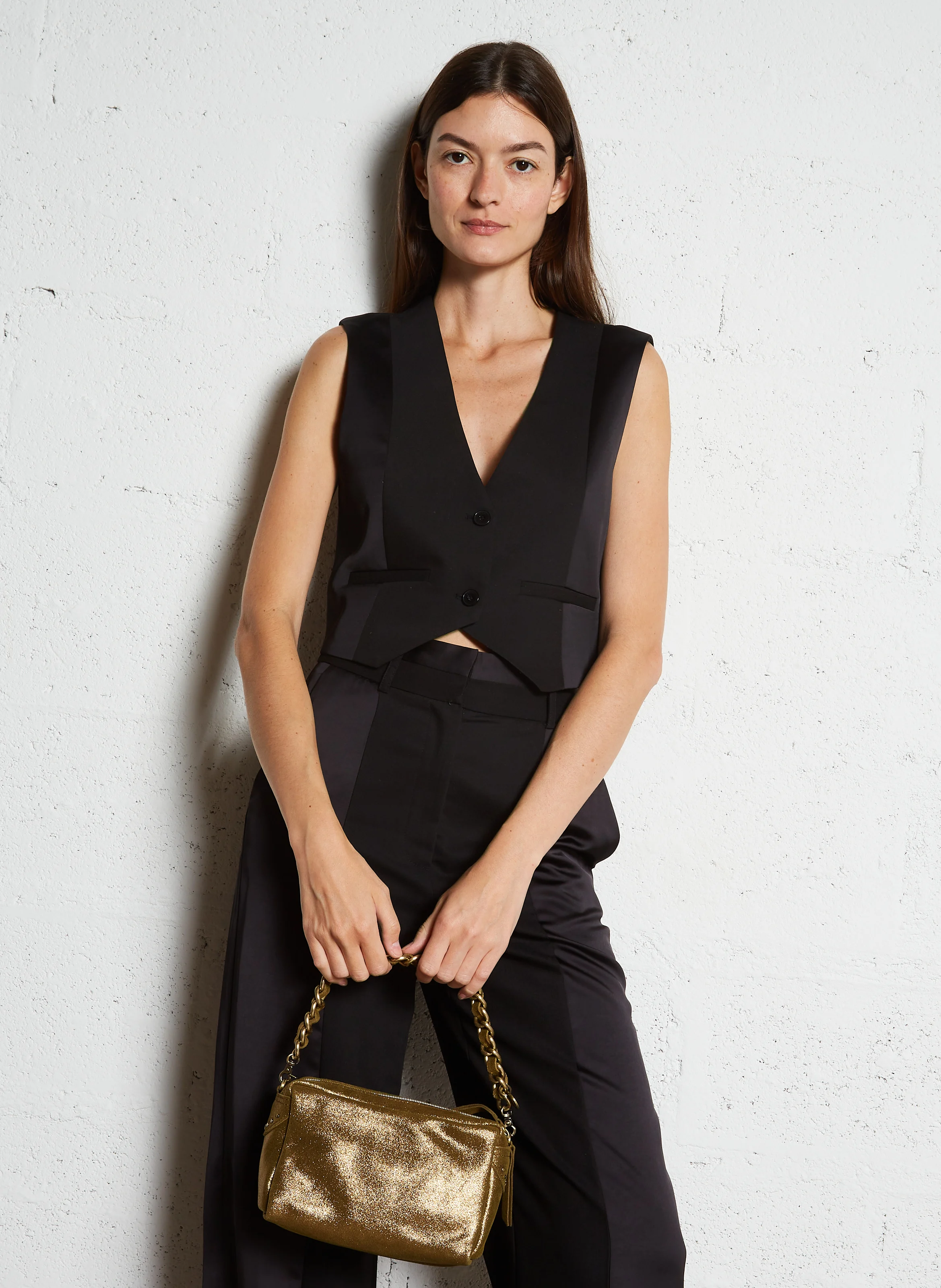 MAMA - Sac bandoulière en croûte de cuir métallisé | Kaki