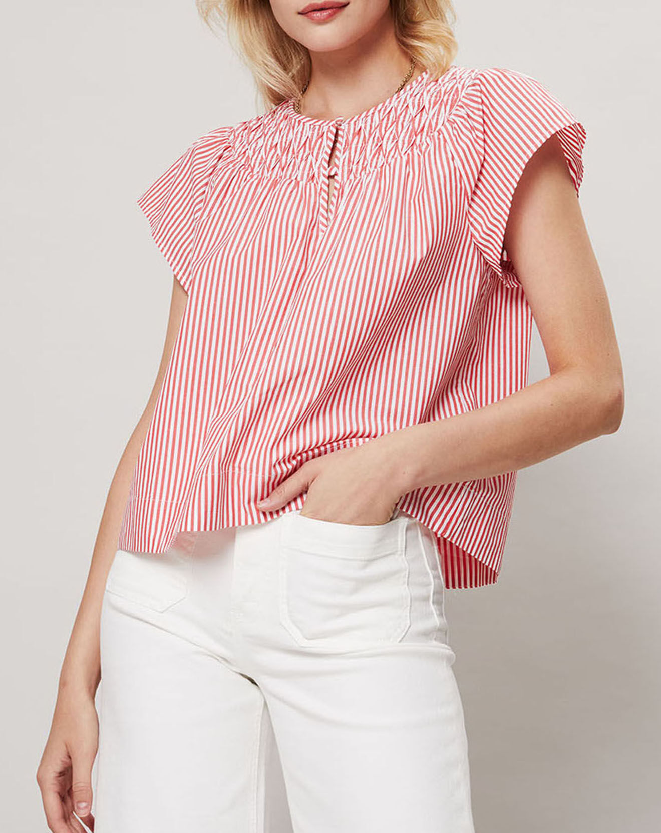 J.Crew Top Smocks à rayures rouge/blanc