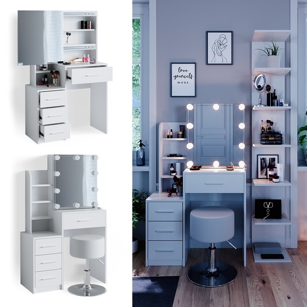Vicco Schminktisch Frisiertisch Schminkkommode Conrada LED-Beleuchtung + Hocker