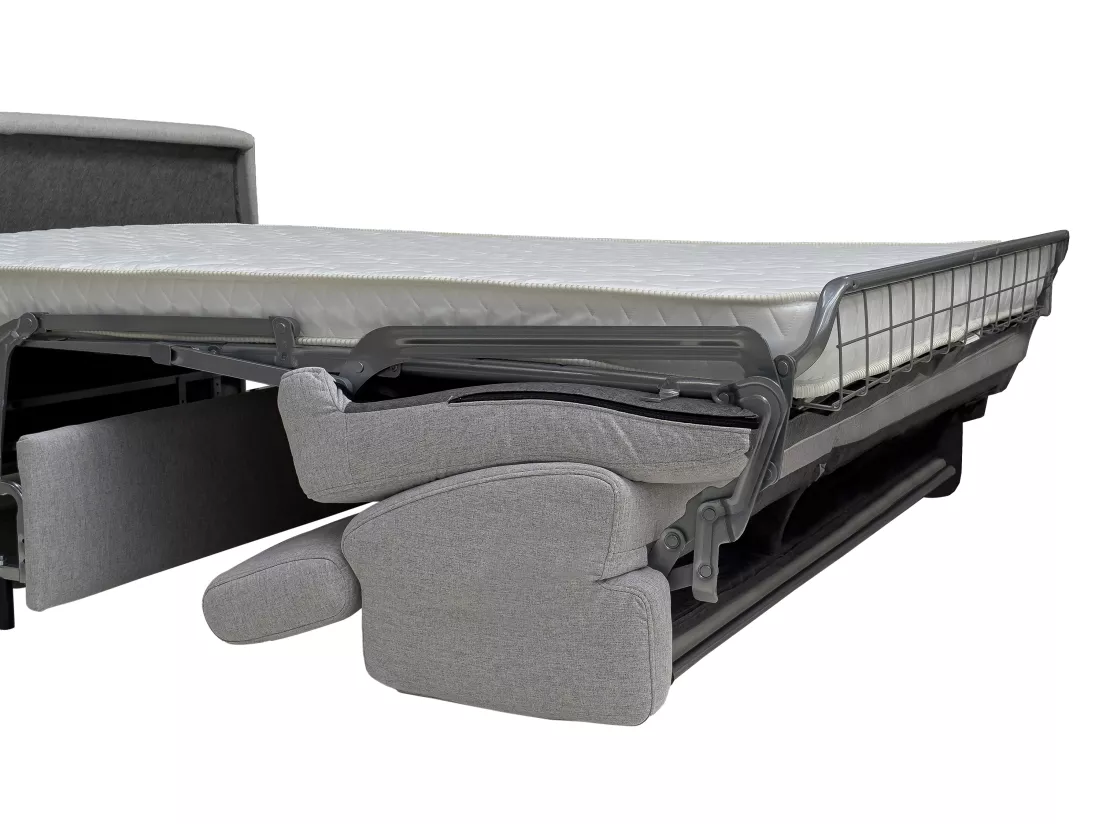 Canapé 3 places convertible express en tissu gris clair - couchage 140 cm - matelas 13 cm FLUTARI