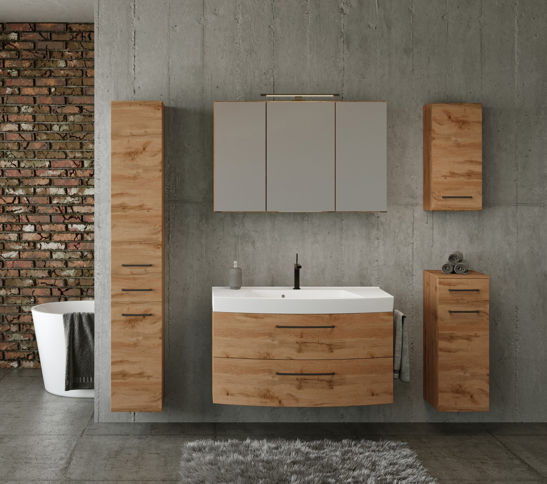 Badkombination Limburg braun 160 cm 5-teilig B/H/T 160x200x50 cm