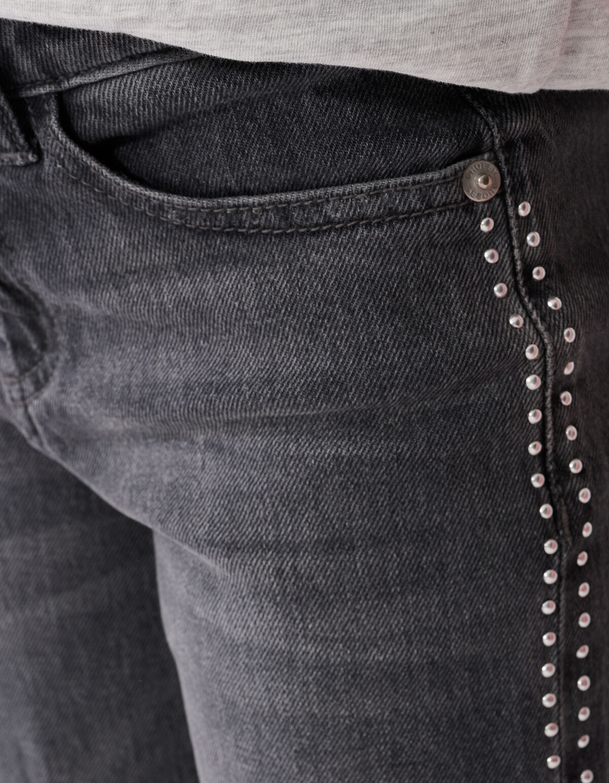 Stud Wide Leg Fit Jeans Donkergrijs