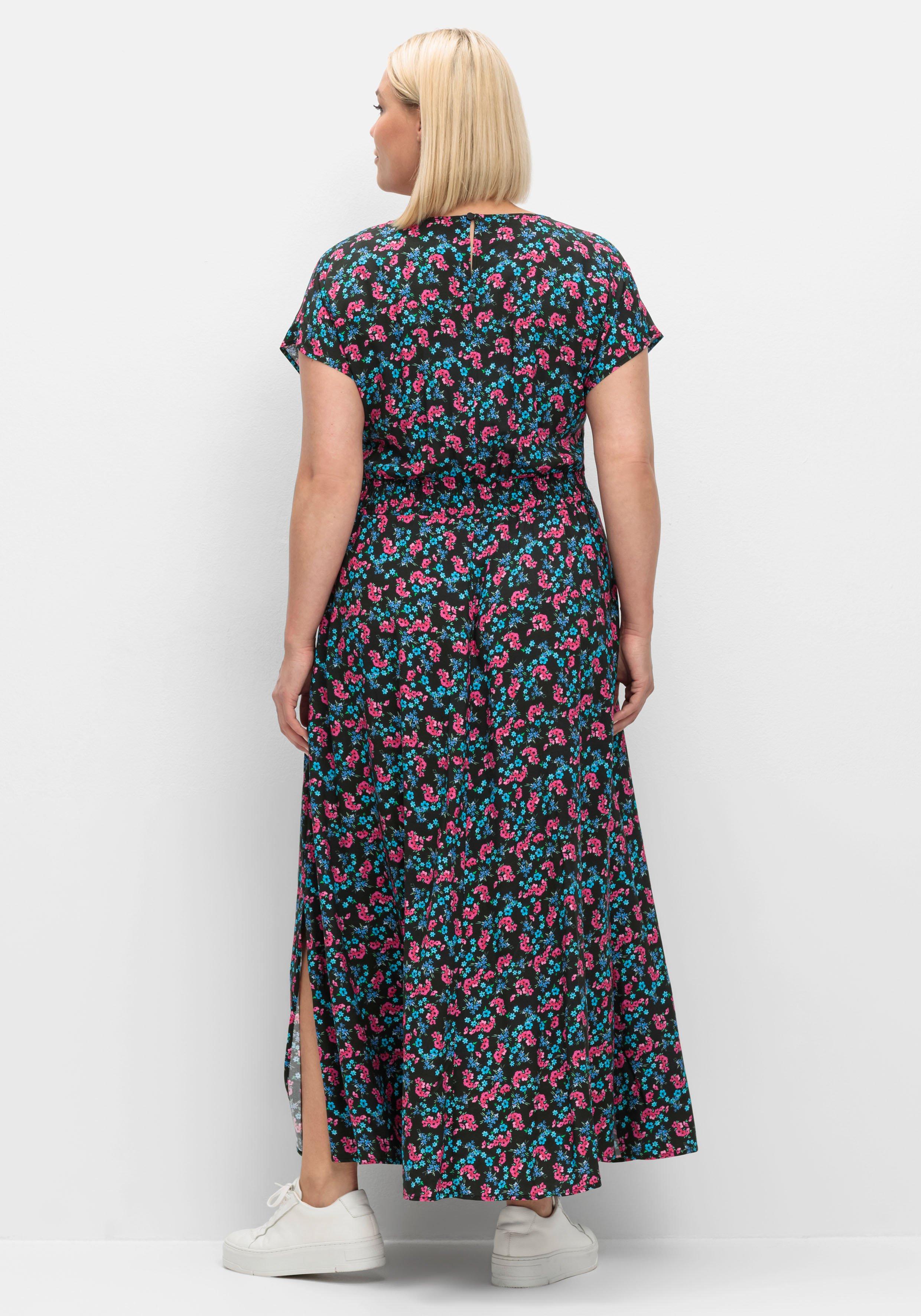 Maxikleid mit Alloverdruck und gesmokter Taille