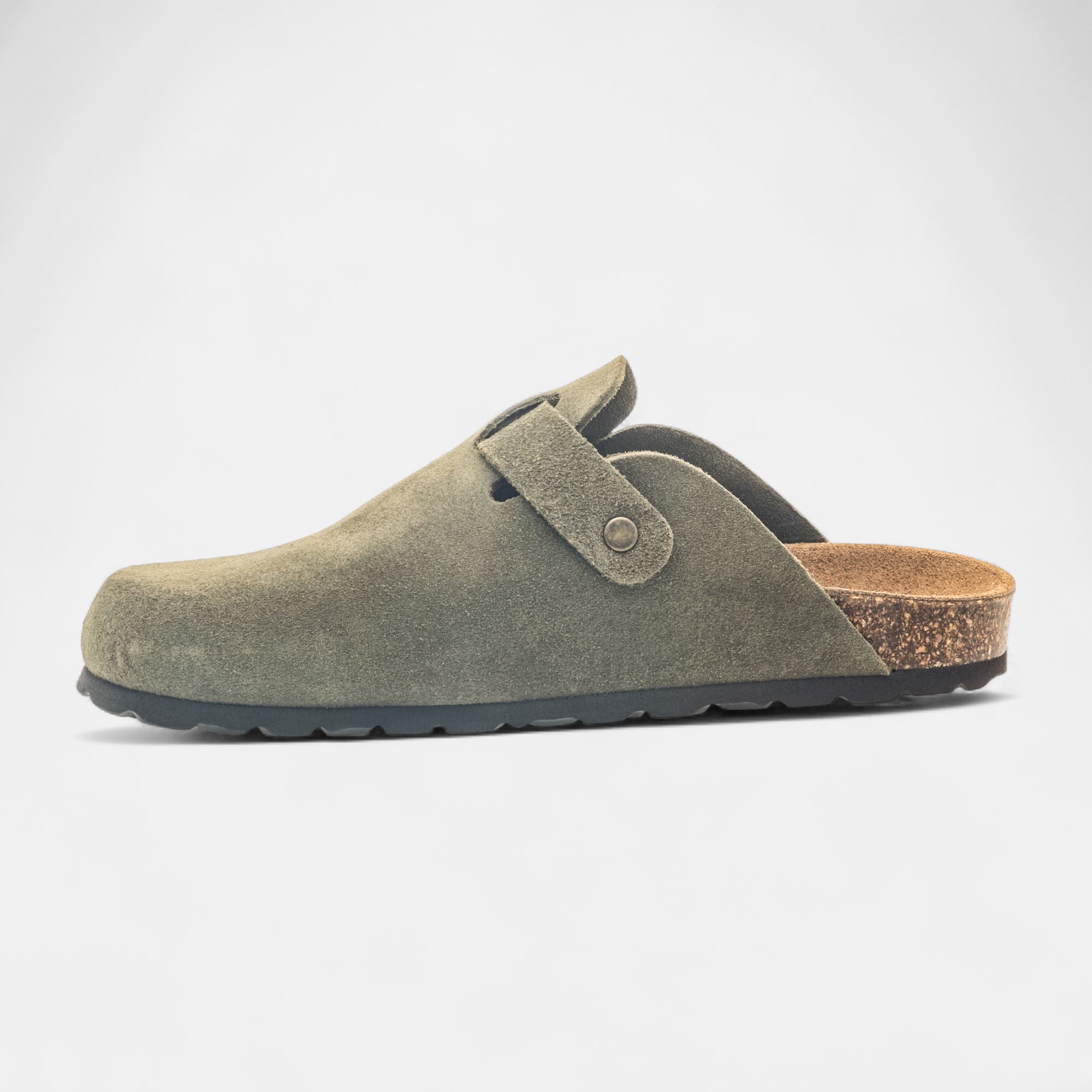 Mules semelle liège Garçon en cuir kaki