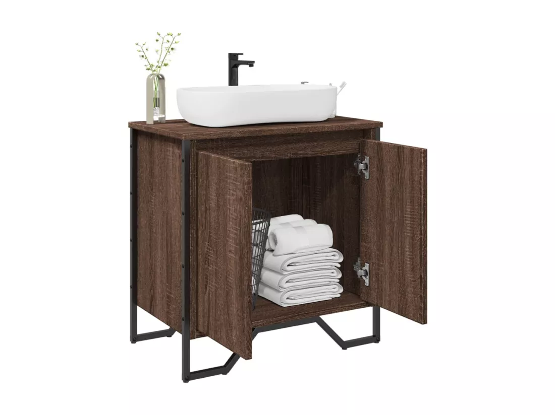 Armoire lavabo de salle de bain chêne marron 60x35x60 cm