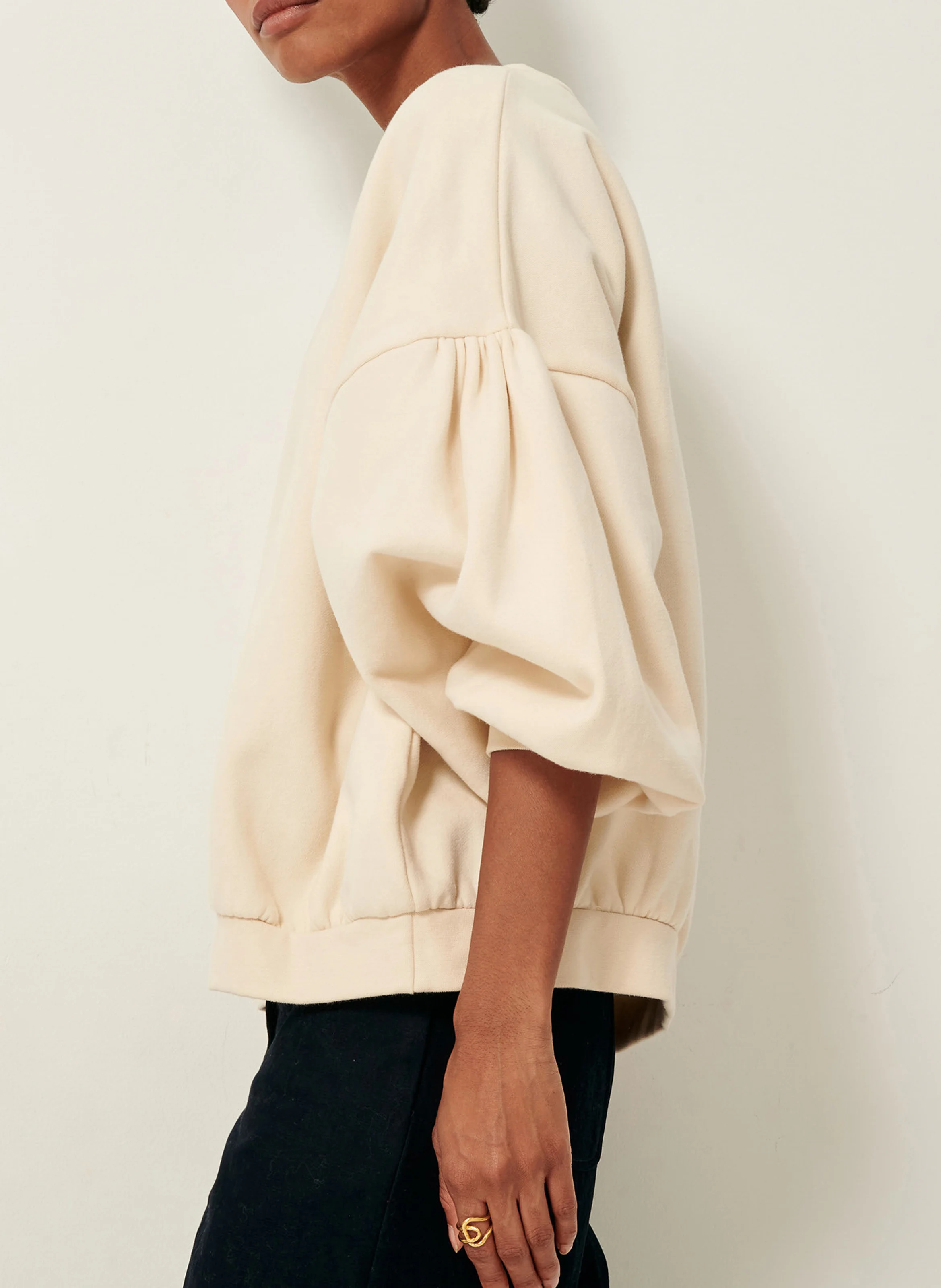 YUNO - Sweat col rond en coton | Beige
