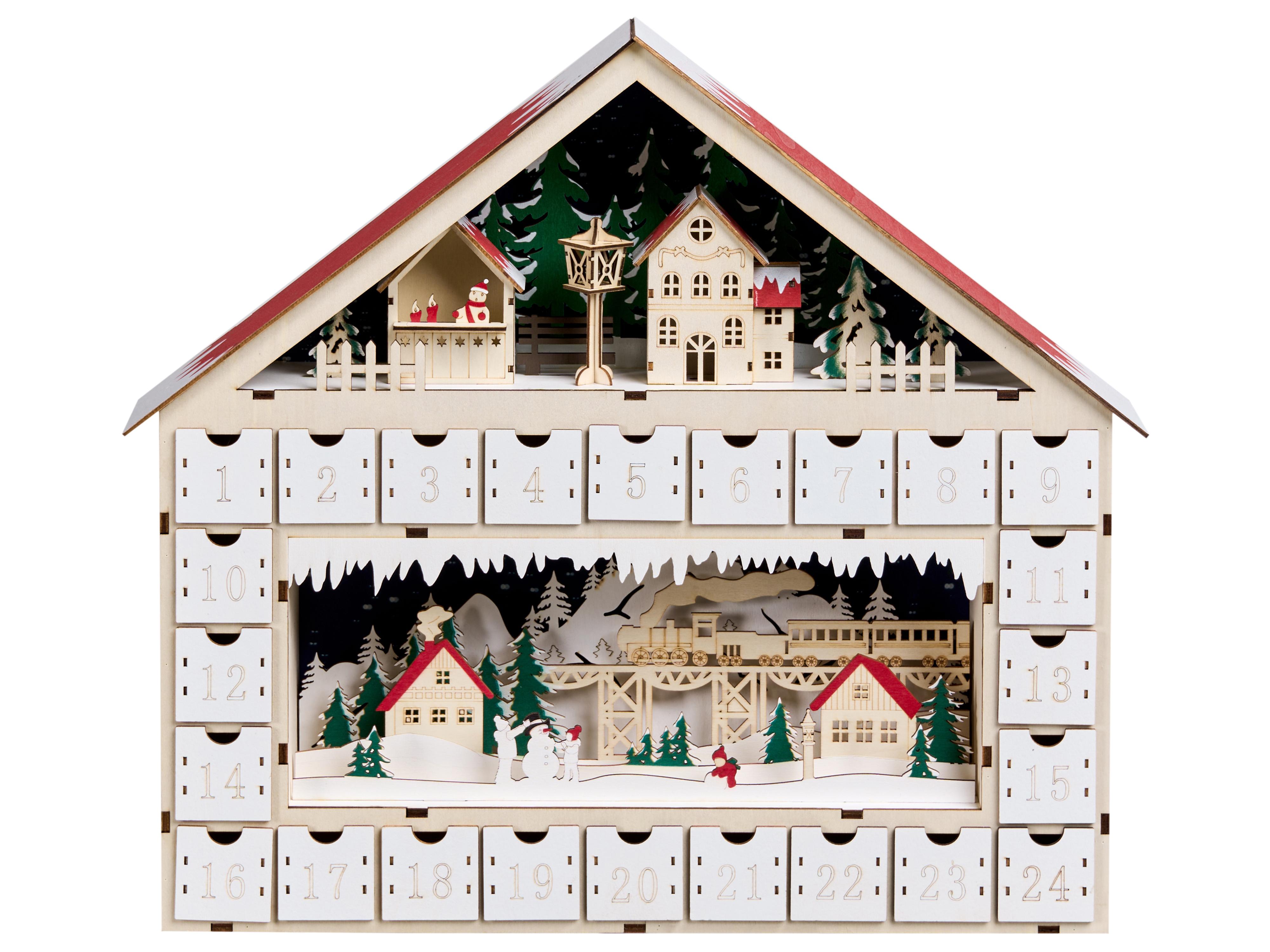 Kerstdecoratie LED NISSER Adventskalender 44 cm Lichtbruin
