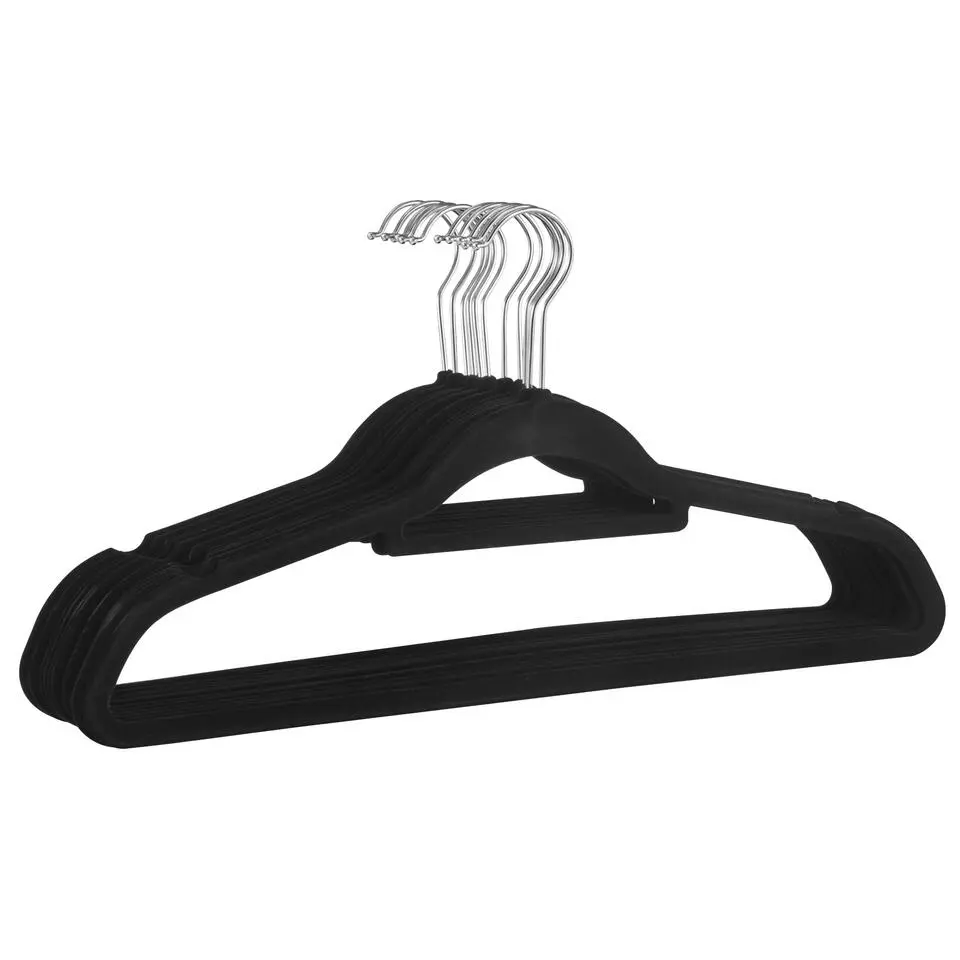 Set van 50 kleerhangers - Fluweel - Anti-slip - Kapstokken met Broeklat - Zwart