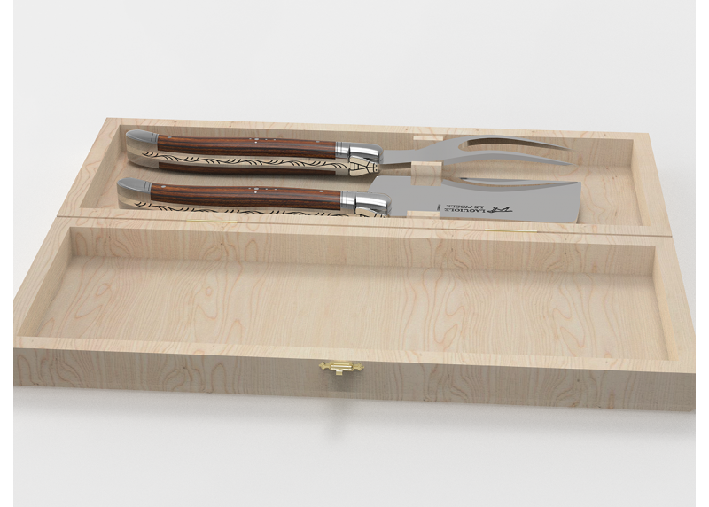 Service à fromage Laguiole avec un manche en bois de bocote et mitres en acier inoxydable