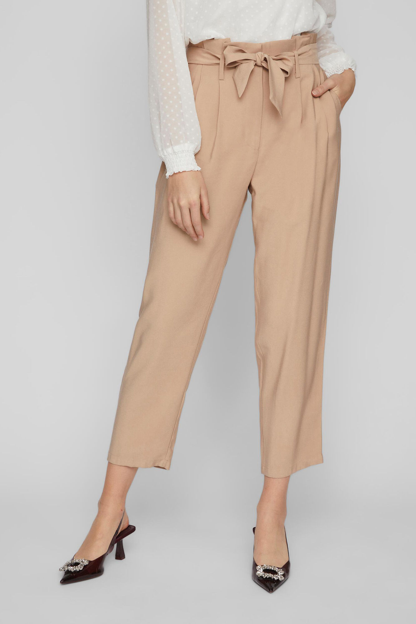 Calça de cintura alta - Cinza
