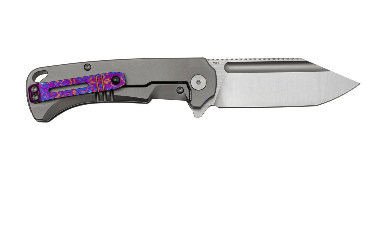 QSP Knife Rhino QS143-A, M390, Bead Blasted Titanium, MokuTi hardware, zakmes