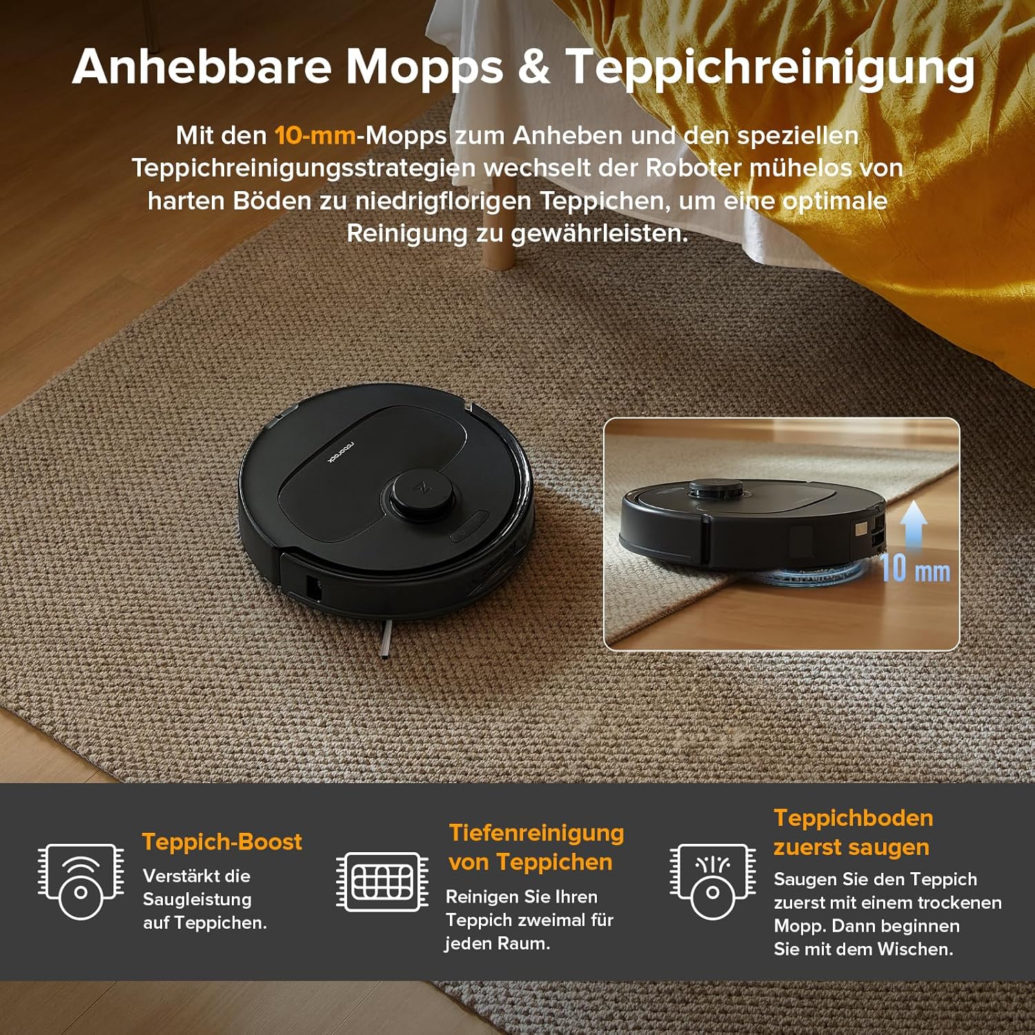 roborock Qrevo Serie Saugroboter mit Wischfunktion, 8000Pa Saugkraft(verbessert von Qrevo S), Anti-Verfilzungs-Seitenbürste, Hindernisvermeidung, LiDAR-Navigation, All-in-One Dock,Schwarz(QV 35A Set)