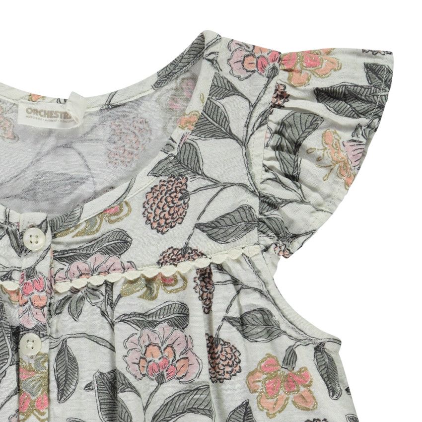 Tunique manches courtes imprimé floral pour fille - Ecru