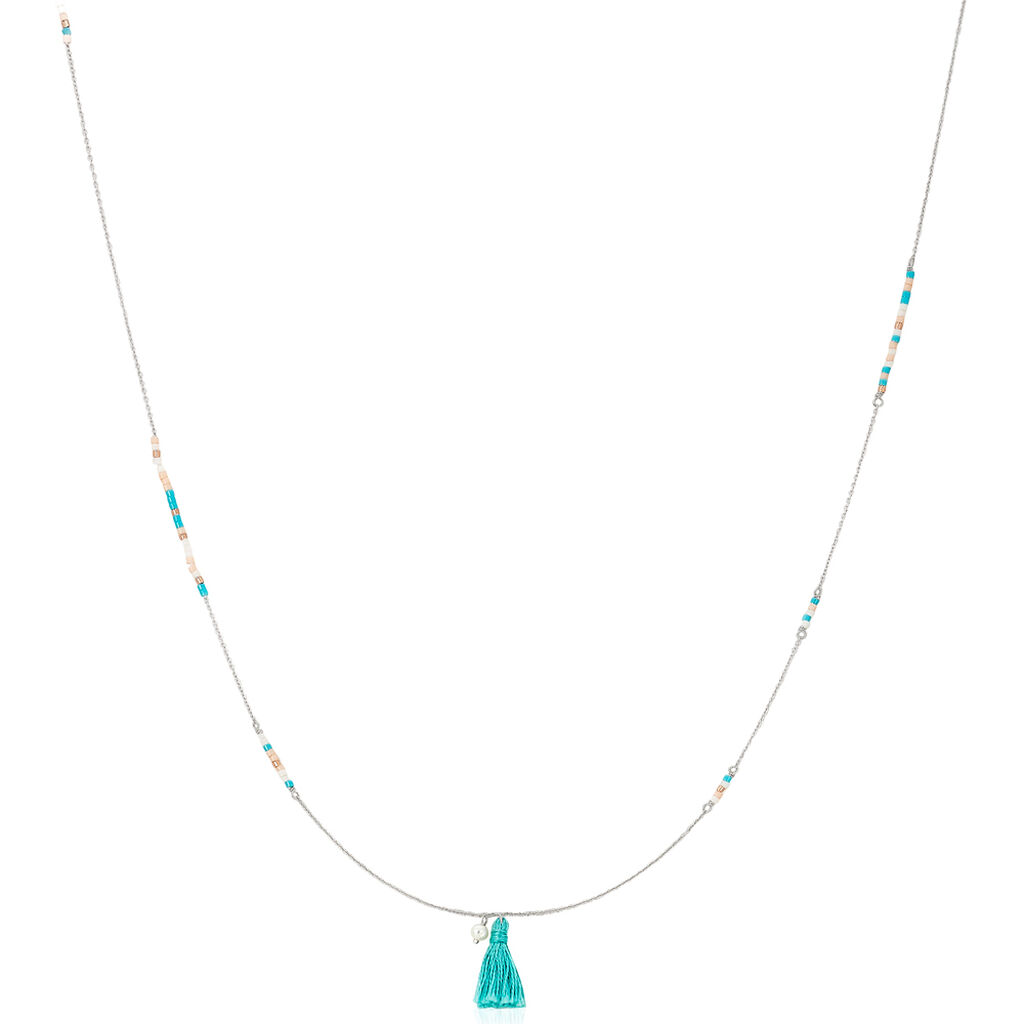 Collier Sautoir Ninon Argent Blanc Perle D'imitation Et Chrysoprase