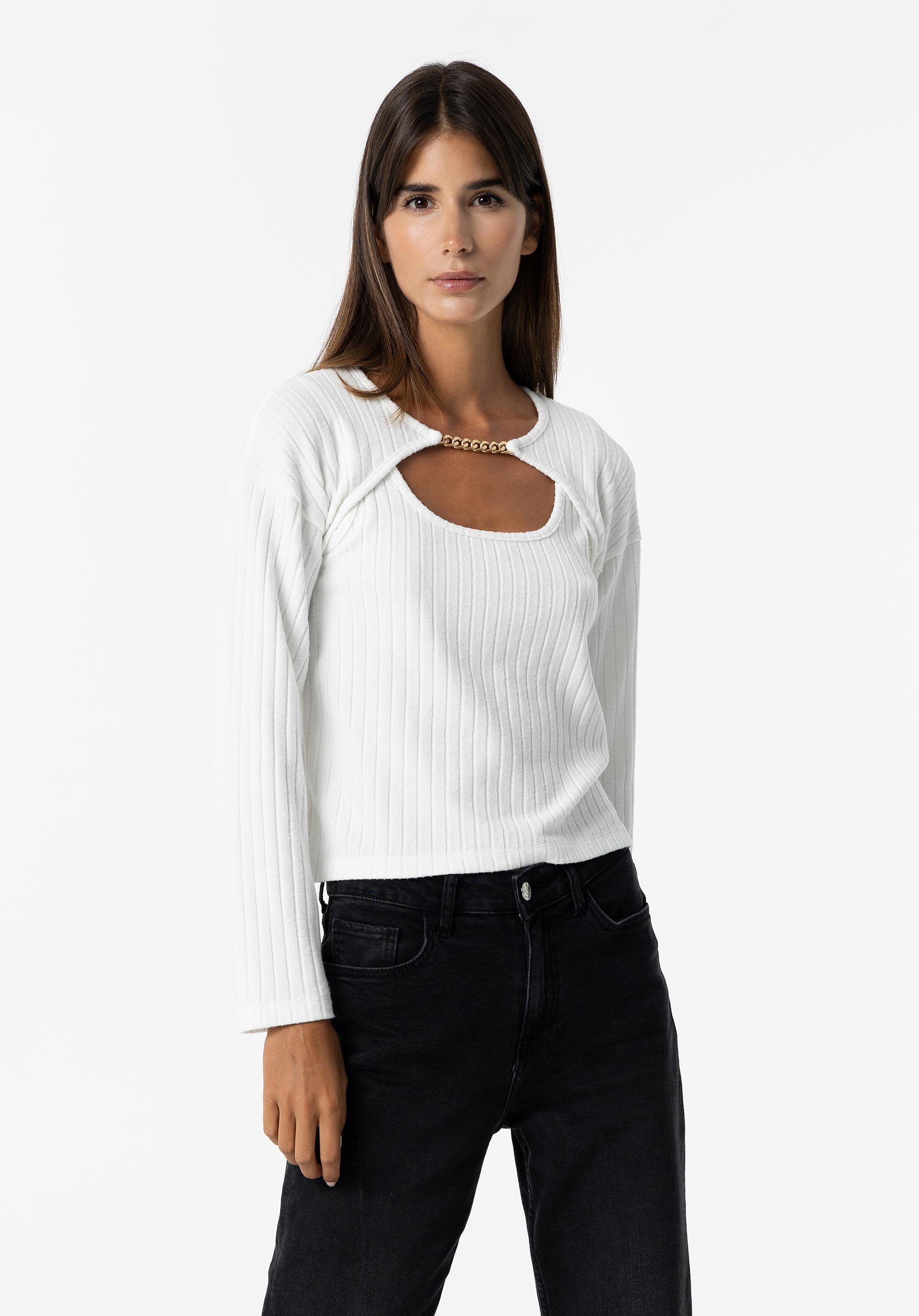 T-shirt Cut Out com Aplicação Dourada