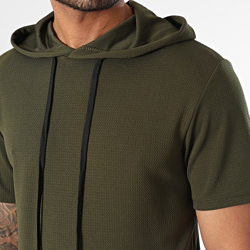 Tee Shirt Capuche Texturé Waffle 0583 Vert Kaki