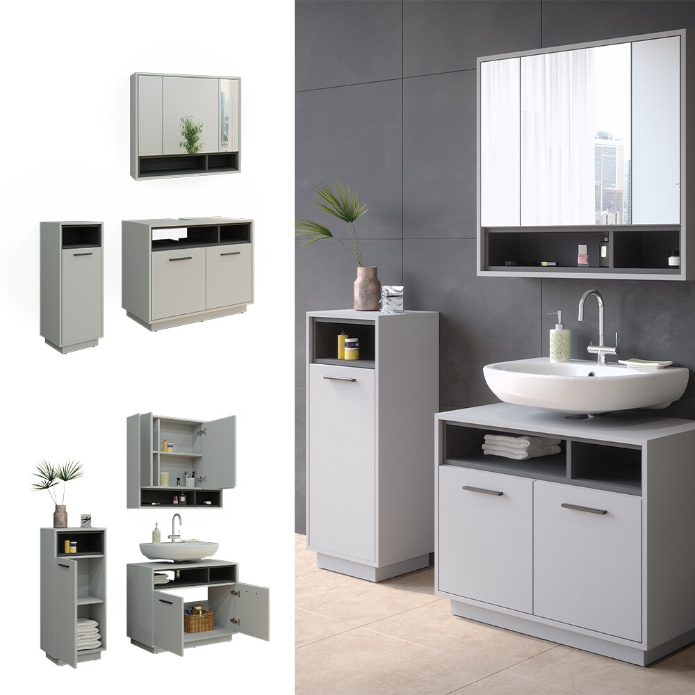 Vicco Badmöbel-Set Badezimmer-Möbel Bad-Schrank Beatrice Grau Anthrazit modern Badezimmerschrank Waschtischunterschrank Spiegelschrank Midischrank Schranktür Schrankfach
