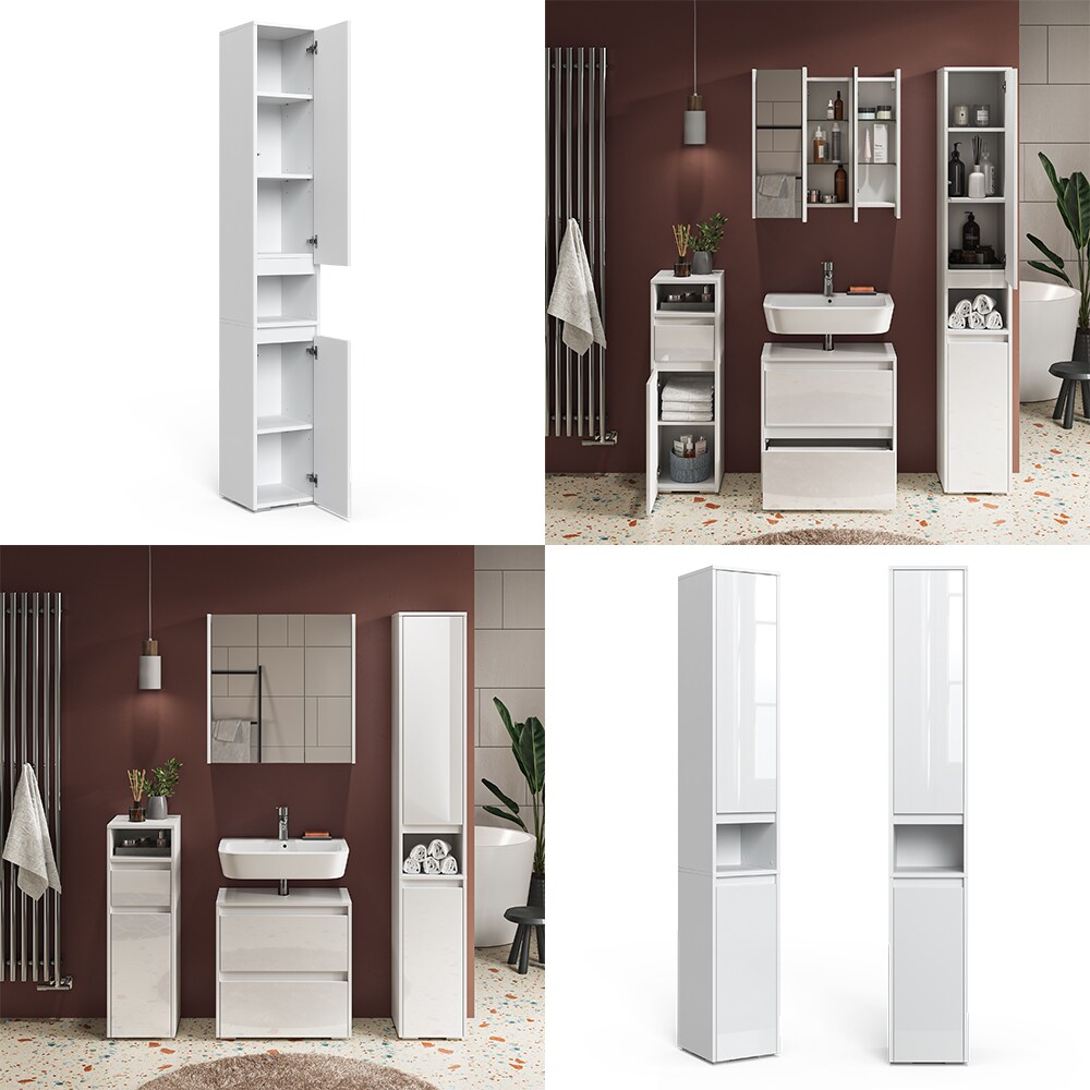 Vicco Hochschrank Badschrank Badezimmermöbel Majest Weiß Hochglanz modern 30x192 cm Badkommode Badezimmer Schrank Badmöbel 2 Türen Fach