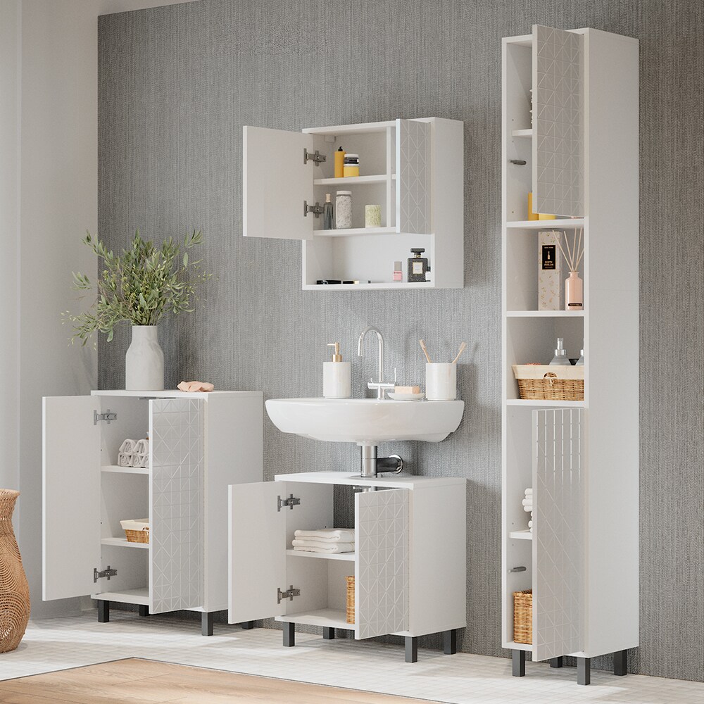 Vicco Badmöbel-Set Agasta weiß, Badezimmerschränke 3D Optik