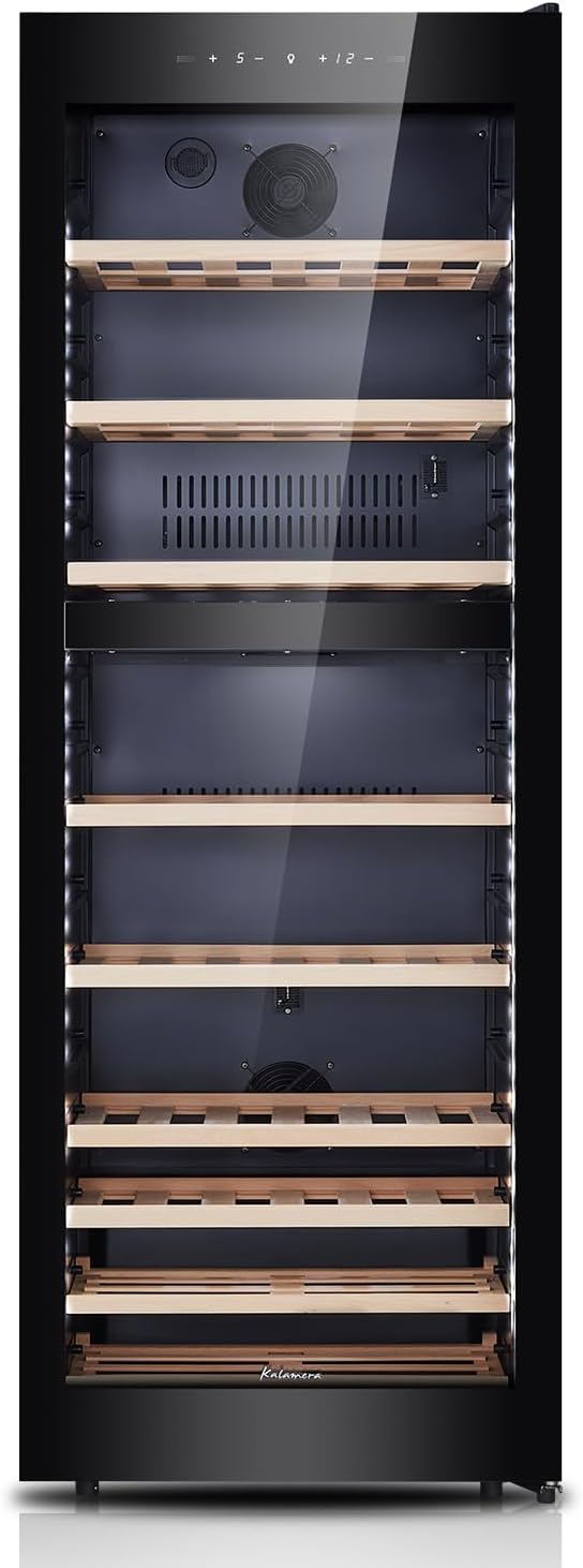 Kalamera Weinkühlschrank Upgrade, 84 Flaschen, 266 Liter, LED-Innenbeleuchtung Streifen, 2 Kühlzonen 5-10°C/10-18°C, KRC-266BFG