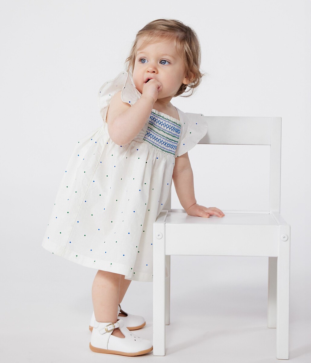 PETIT BATEAU<br>Vestido e calcinha com estampa de bolinhas em popeline