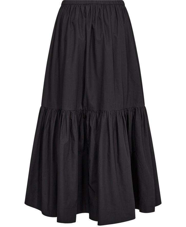 Ganni Cotton Poplin Maxi Flounce Skirt Black