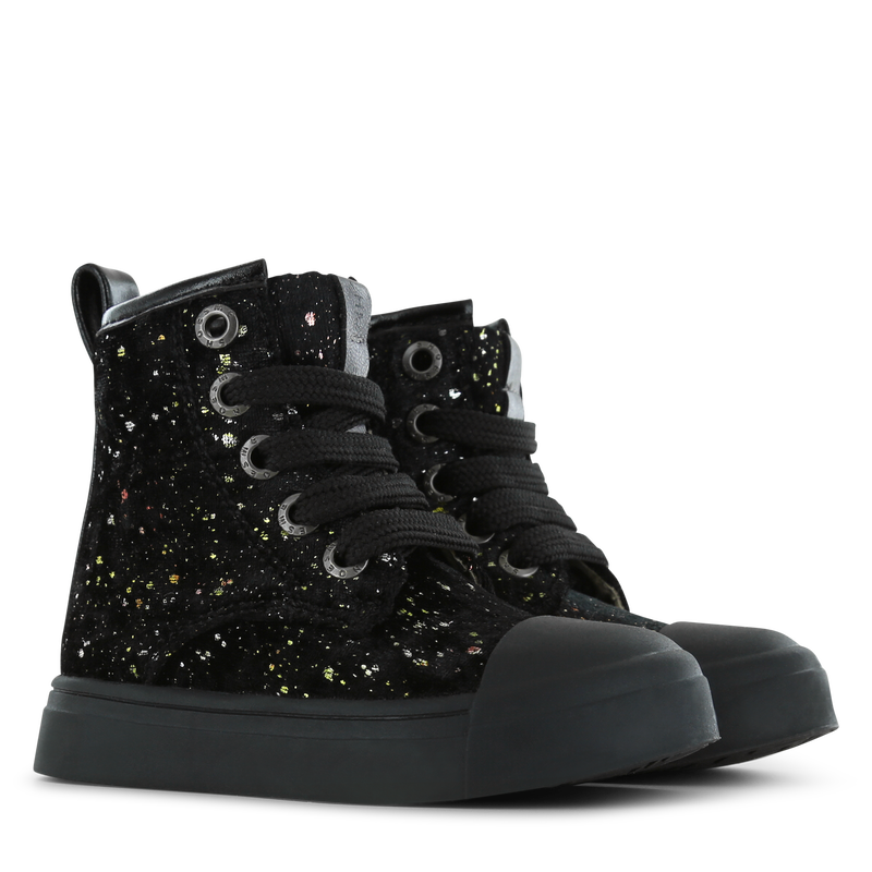Shoesme zwarte veterboot met stipjes Microfiber leer, Velvet | Meisjes scho
