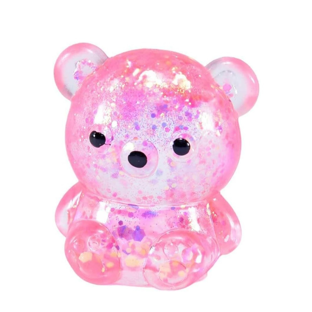 (75x65mm) Anti Stress Knautsch Bär Squeeze Spielzeug Glitzer Squishy Gummibär - Assortiert